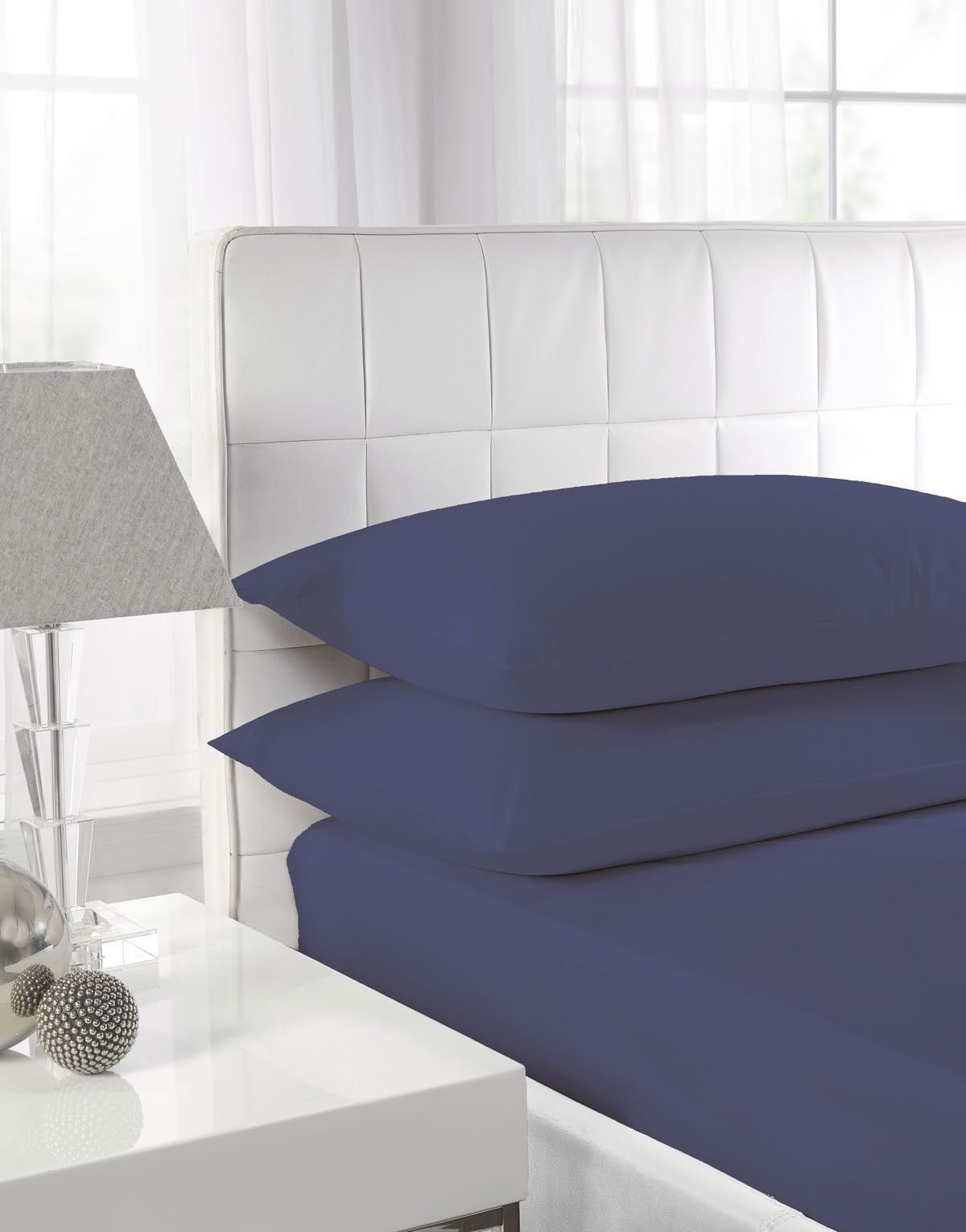 Niys Luxury Bedding Navy Luxury Percale Polycotton Flat Sheets (Pillow Cases, )