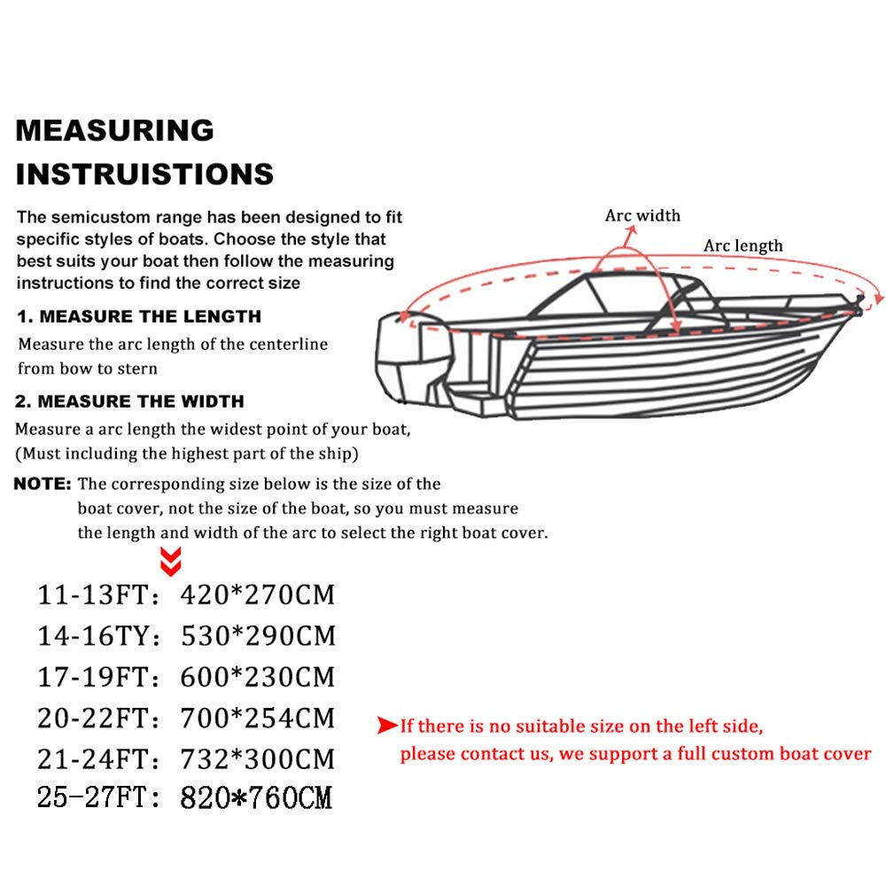 Copertura per Barca Rimorchiabile Telo Copri Barca a Motore 600D Oxford Impermeabile Protezione UV Copertura per Yacht Speedboat Fish-Ski V-Hull Telo Copri Barca A Motore,11to13ft
