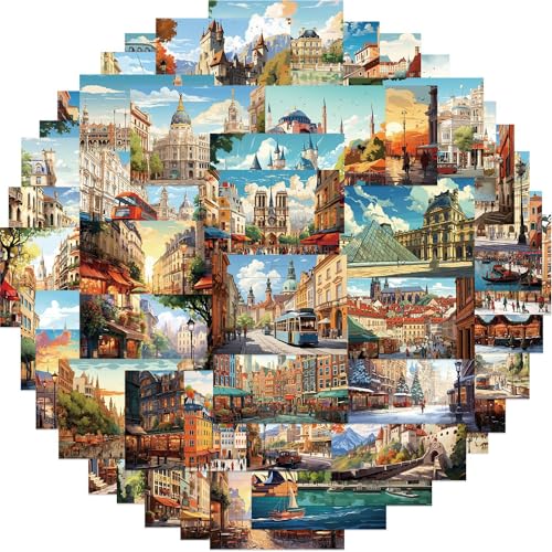 50 Packs European Architecture Stickers Water Bottles Laptop Phone Computer Guitar Skateboard Hydroflasks Architecture Vinyl Sticker Waterproof Aesthetic Trendy Decals for Kids Teens Girls Adults