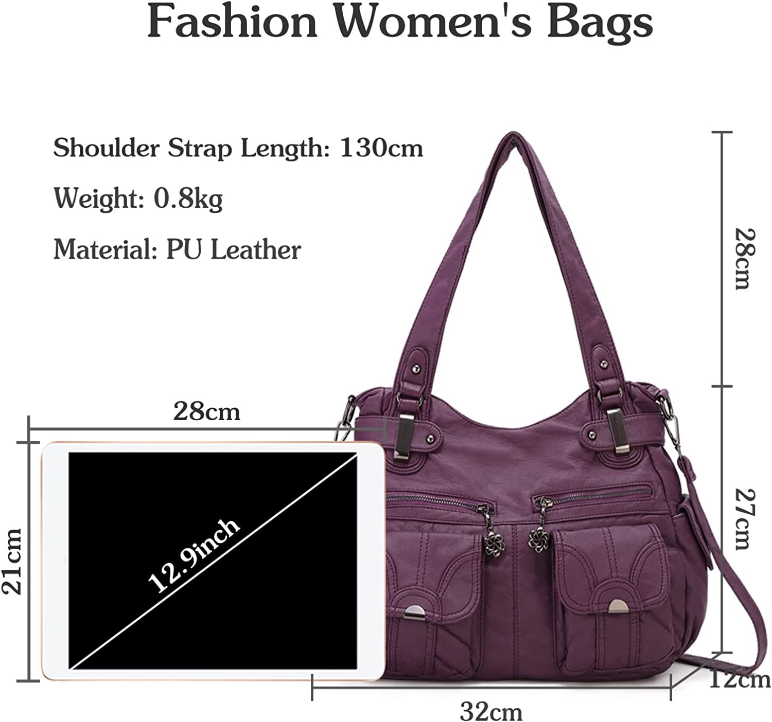 FANDARE Duże torby noszone na ramię damska torba na ramię wodoodporna torba ze skóry PU, na zakupy, impreza, szkoła, podróż crossbody hobo