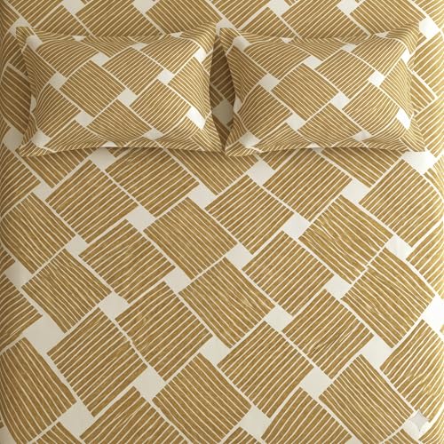 Image of Cotton Bolls Textiles Glace Cotton Flat Bedsheet 90x90 Inch with 2 Pillow Covers - Soft Breathable Glace Cotton, Printed Bedding Set for Double Bed