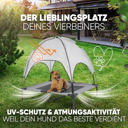 Deuline Hundeliege mit Dach erhöhtes Hundebett Garten Outdoor Haustierliege L-91x76x18/90cm GRAU 520082