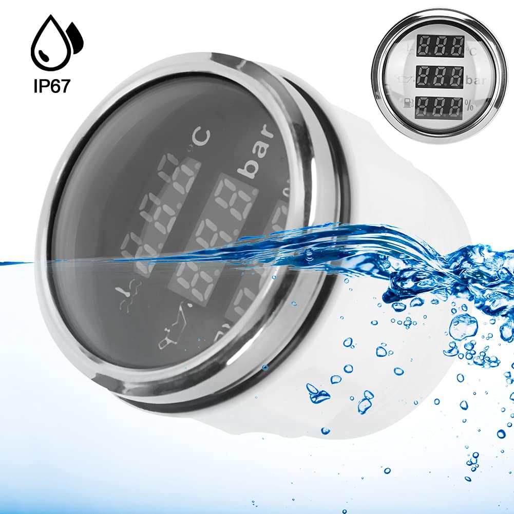 Indicatore Multifunzione 3 in 1 Indicatore Digitale Temperatura Dell'acqua di Raffreddamento Pressione Dell'olio Volume Dell'olio 52MM con Funzione di Allarme Per Car Boat RV(Piastra frontale nera)