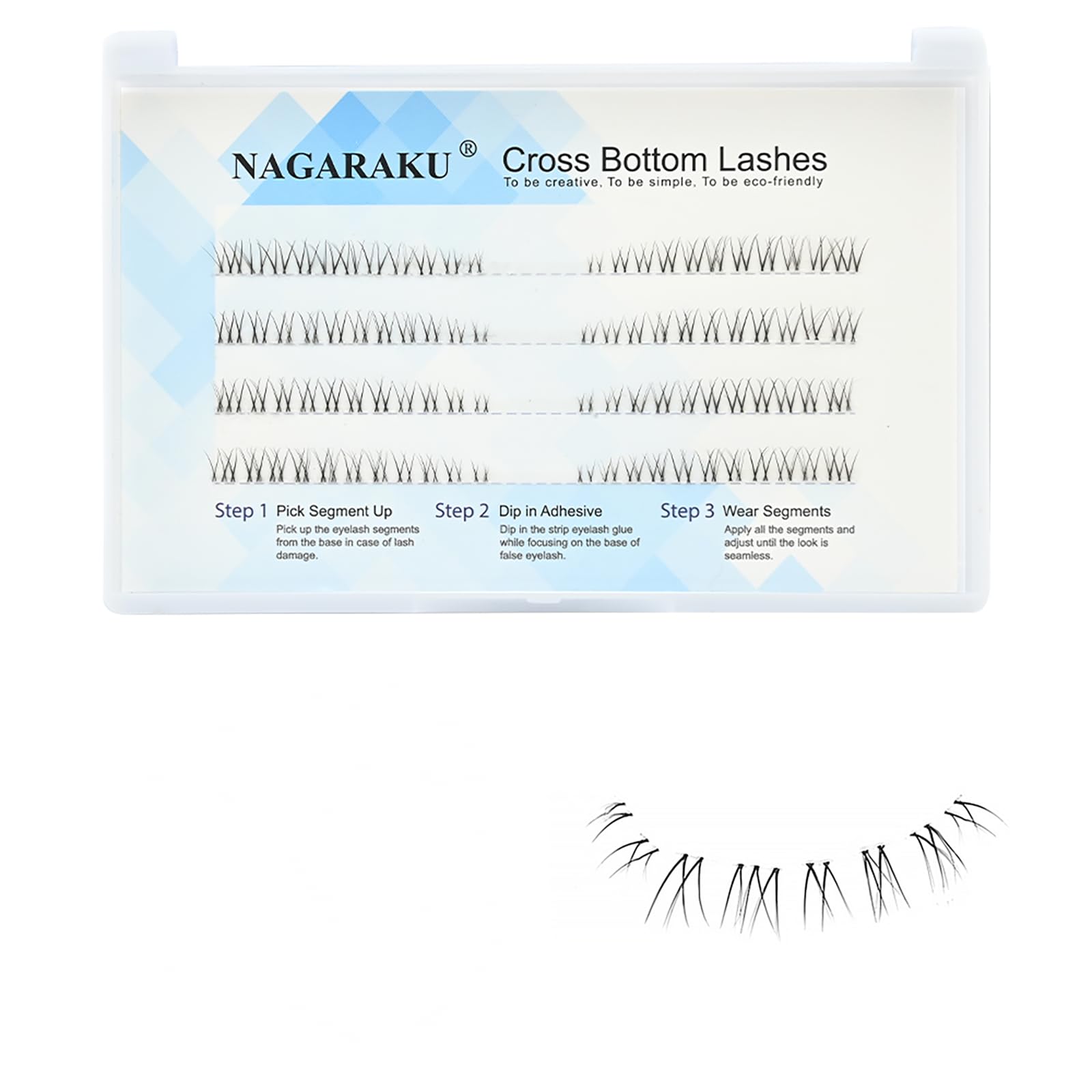 NAGARAKU Selfgrafting Segmented False Eyelashes Lower Lash 0.07mm Individual Cluster Eyelashes Premade Fans For DIY Eyelash Extensions at Home 5-6-7mm Mix Lenght - Cross Bottom Lashes