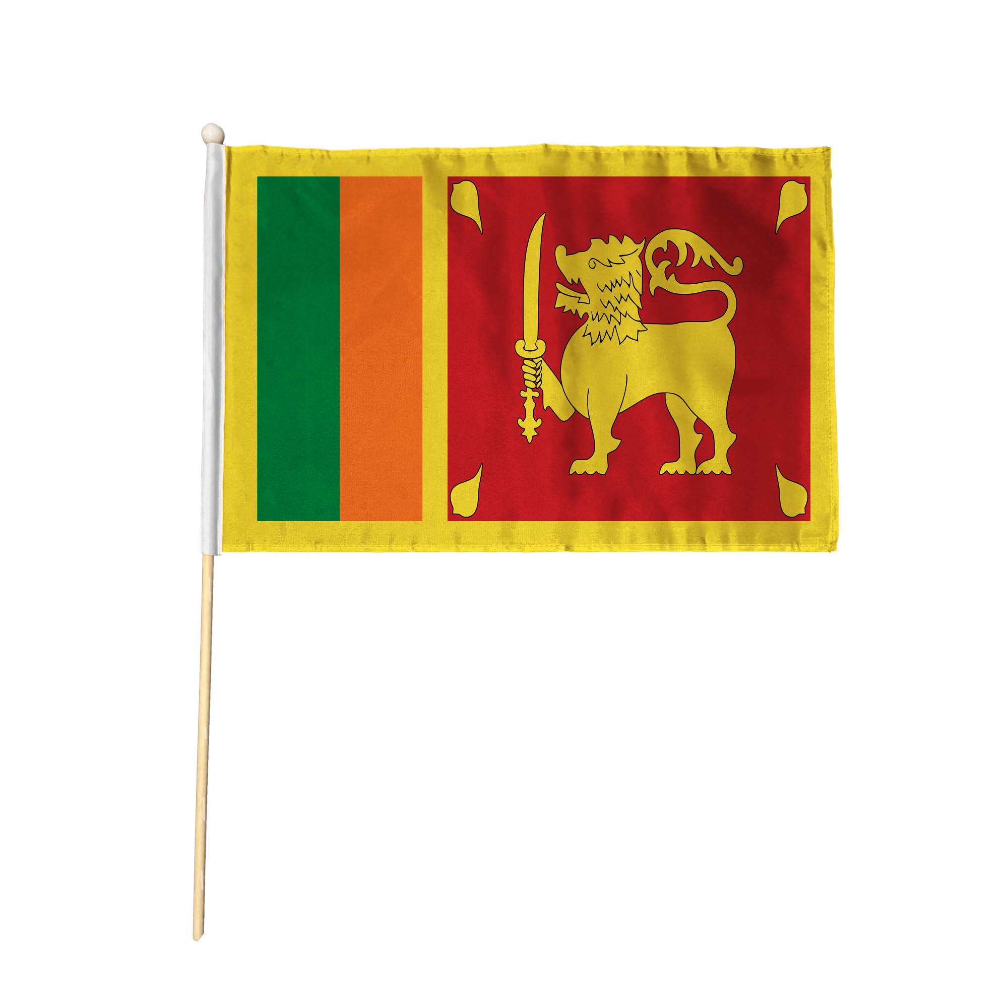 Flagtex Sri Lanka Pack of 6 Hand Waving Flag (18x12 Inch Large) - Premium Wooden Stick Hand Flag Big Size Natural Wood Pole Sri Lankan National Flag Events Parades Celebrations International Sports — image 1
