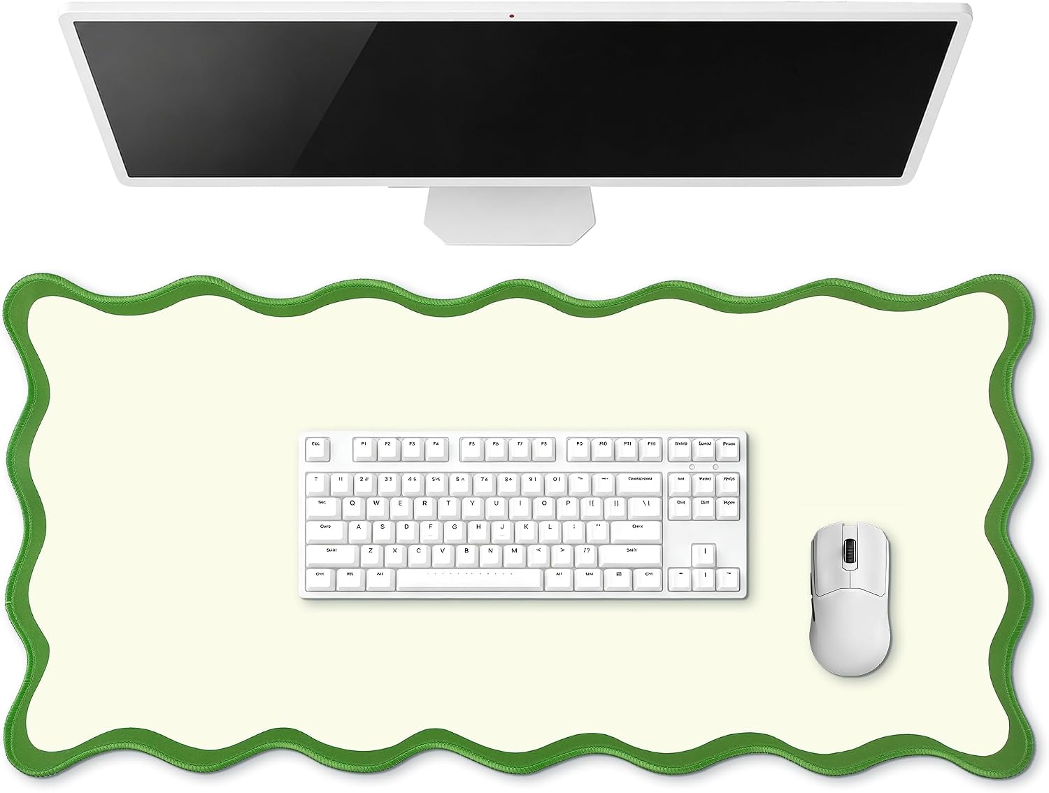 Hahafelt Large Scalloped Desk Mat Pad, Green, 31.5 x 15.8 Inches