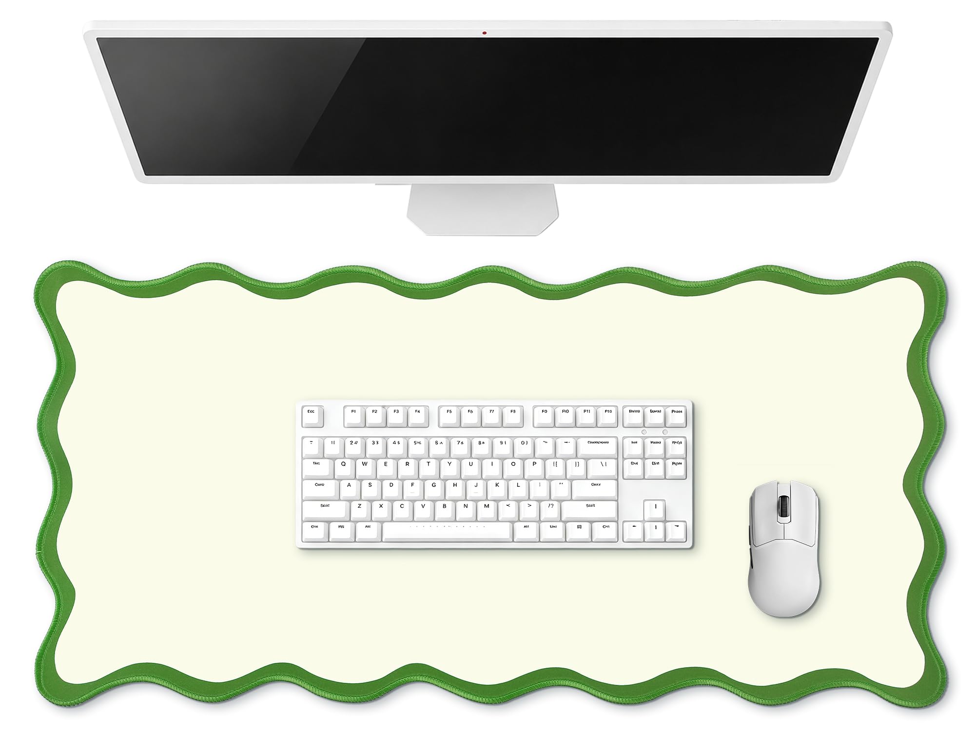 Photo 1 of Hahafelt Scalloped Desk Mat Large Desk Pad Cute Coquette Table Mat Back to School Preppy Table Make up Pad Nonslip Graduation Gift with Stitching Waterproof Gaming(Green,31.5 x 15.8 Inches)