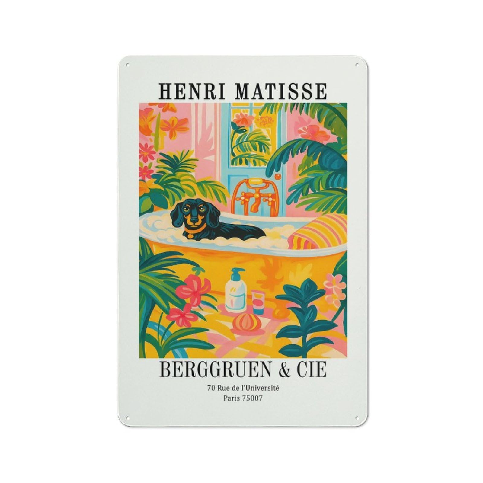 Junmoney Style-17 For Lounge Or Reading Corner, Henri Matisse Dachshund Bathing Art Print Vintage Metal Sign 30X20cm, For Collectors Decorating Lounges And Reading Corners