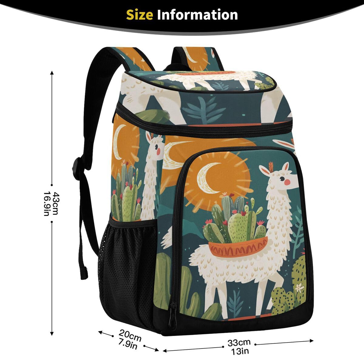Llama Desert Sun Teal Cooler Backpack Leakproof Insulated Lunch Cooler Bag 30 Cans Camping Backpacks for Picnic Beach Road Trip