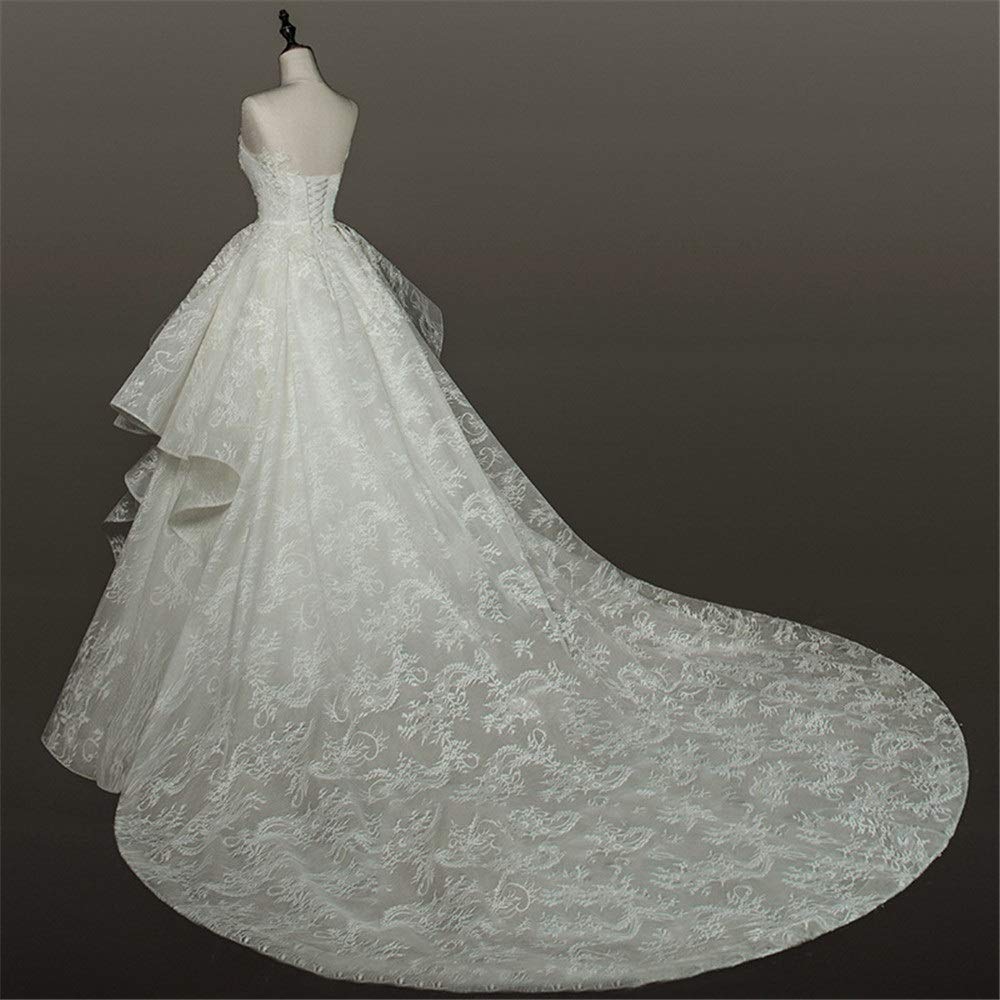 Femmes Fleurs Dentelle Appliques Volants Balayage Robe de Mariée Robe de Mariée Dos Nu Robe de Mariée Dentelle Robe de Mariée, Ivoire, XXL