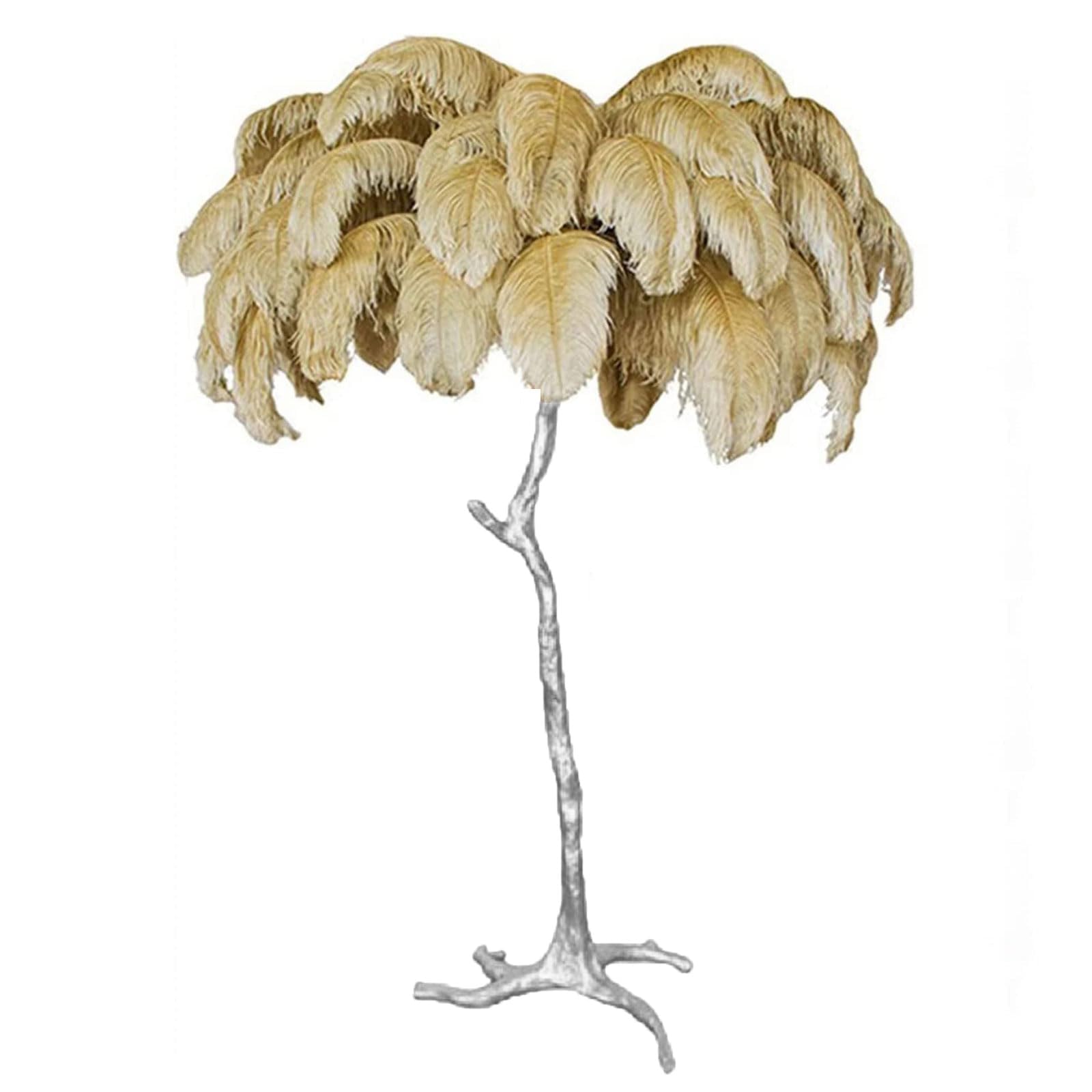ANram Ostrich Feather Floor Lamp, Silver Resin Base, 3 Colours Dimmable, LED E14 Bulb, Foot Switch,camel,60x55cm/24x22in (desk lamp)