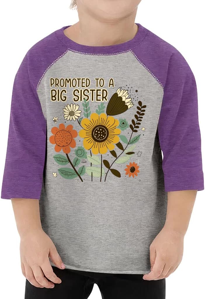 Promoted to a Big Sister Toddler Baseball T-Shirt - Print 3/4 Sleeve T-Shirt - Art Kids' Baseball Tee