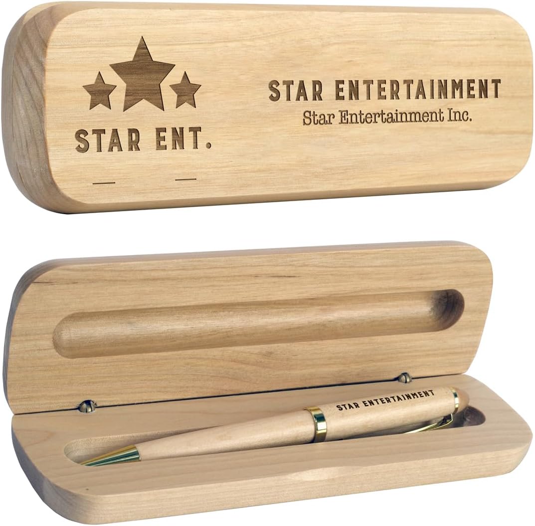 Customizable Rosewood, Maple or Bamboo Pen Set with Engraved Text and Logo, Includes Pen and Case (Maple)