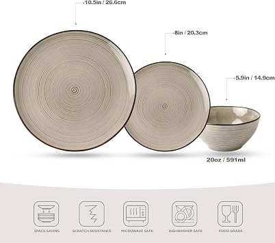 Richmount Tempus 12-Piece Dinner Set, Irregularly Shaped Swirl Stoneware Plates and Bowls Set, Dinner Sets for 4, Dinner Plates/Dessert Plate/Soup Bowl, Glazed Ceramic Dinnerware Sets, Minty