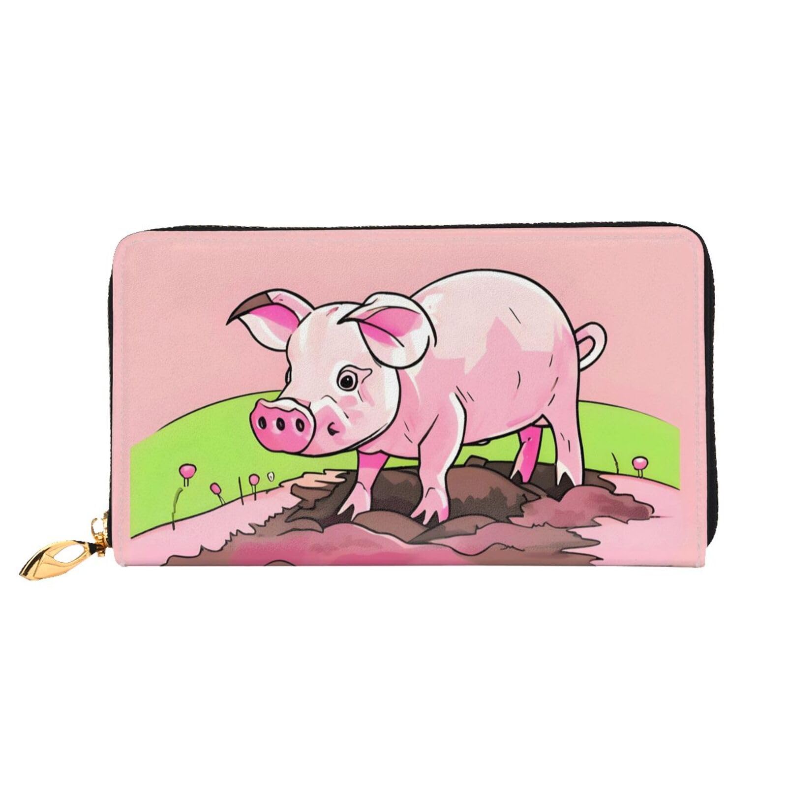 Portefeuille long à fermeture éclair moderne et durable Pink Piglet noir One Size - 6