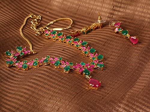 Image of Swasti Jewels Gold Plated CZ Necklace and Earrings Set for Women