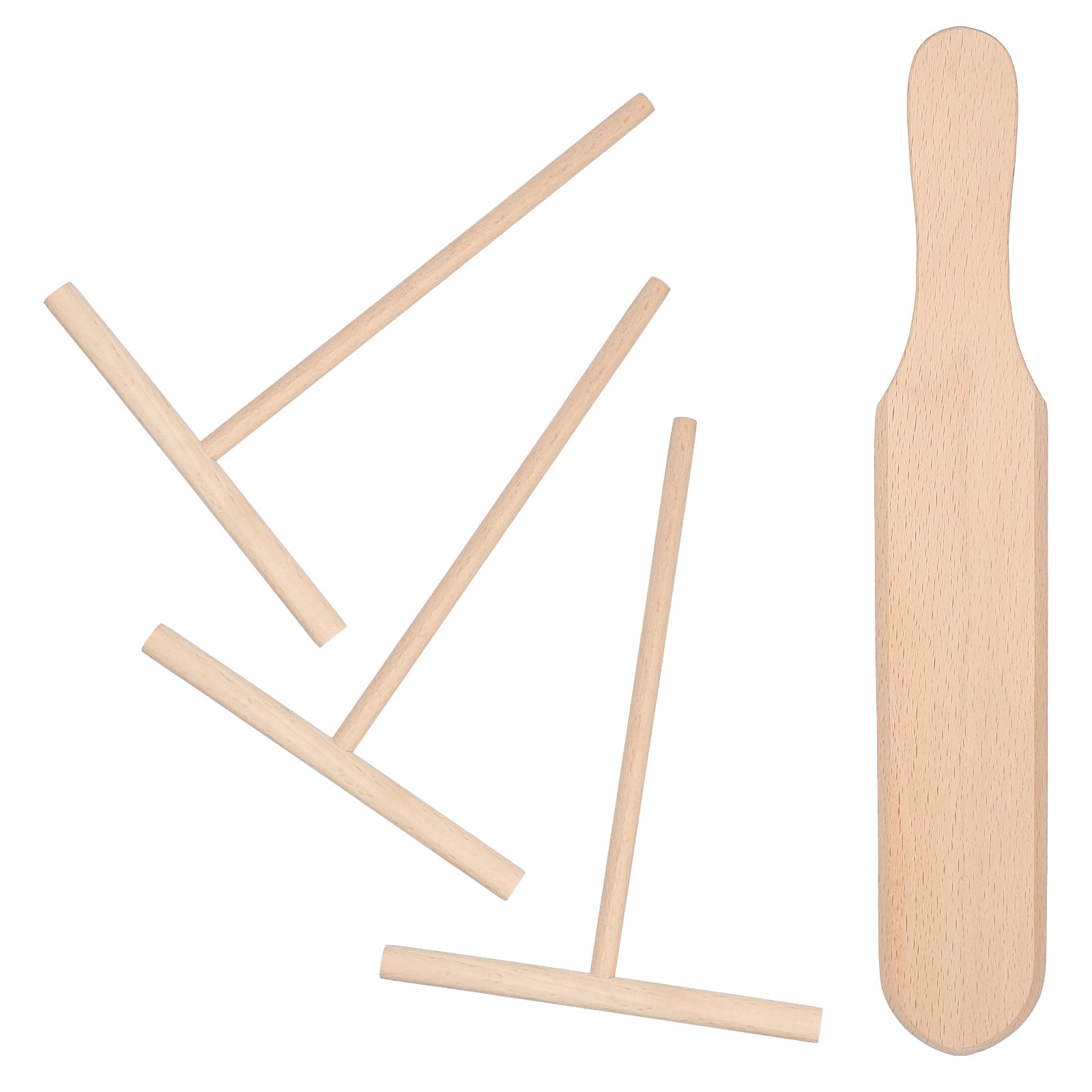 Elegaperma Wood Crepe Spreader, 6 MM Thickness Crepe Spreader Tool, 3 Pcs 10 MM Thickness T-Shaped Roti Spatula and Pancake Spreader Tool for Roti, Flatbreads and Home Kitchen Cooking