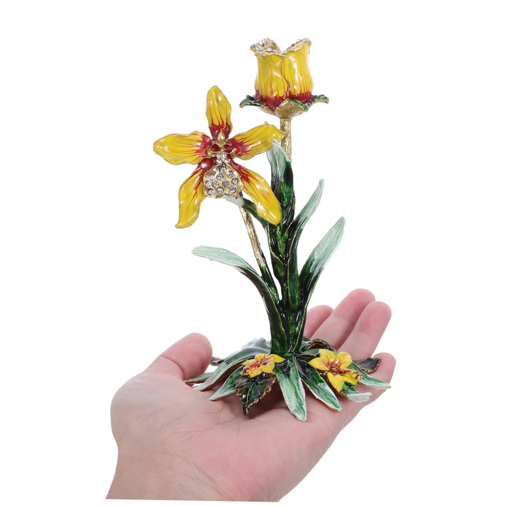 Mikikit Soporte para Vela de Aleación Acabado Esmaltado Europeo en Forma de Orquídea, Resistente al Desgaste y Mantenimiento Fácil para Decoración Navideña y Mesa Central
