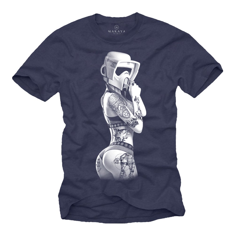 Makaya Men's Blue Awesome Gamer T-Shirt For - Tattoo Trooper Wars - Nerd Gifts For Him Xl