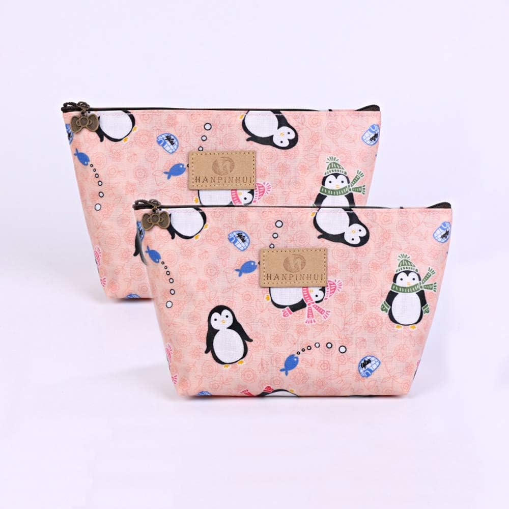 ZoCr 2Pcs Make-Up Cosmetic Tote Bag Carry Case, Portable Travel Makeup Case Pouch Toiletry Wash Organizer (Penguin 2pcs)