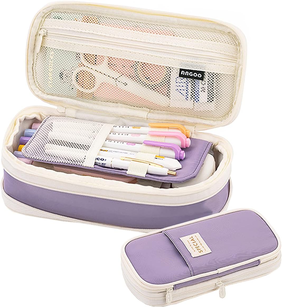 Big Capacity Pencil Pen Case Office Large Storage High Capacity Bag Pouch Holder Box Organizerfor Office Travel Holder Box（Purple-1）