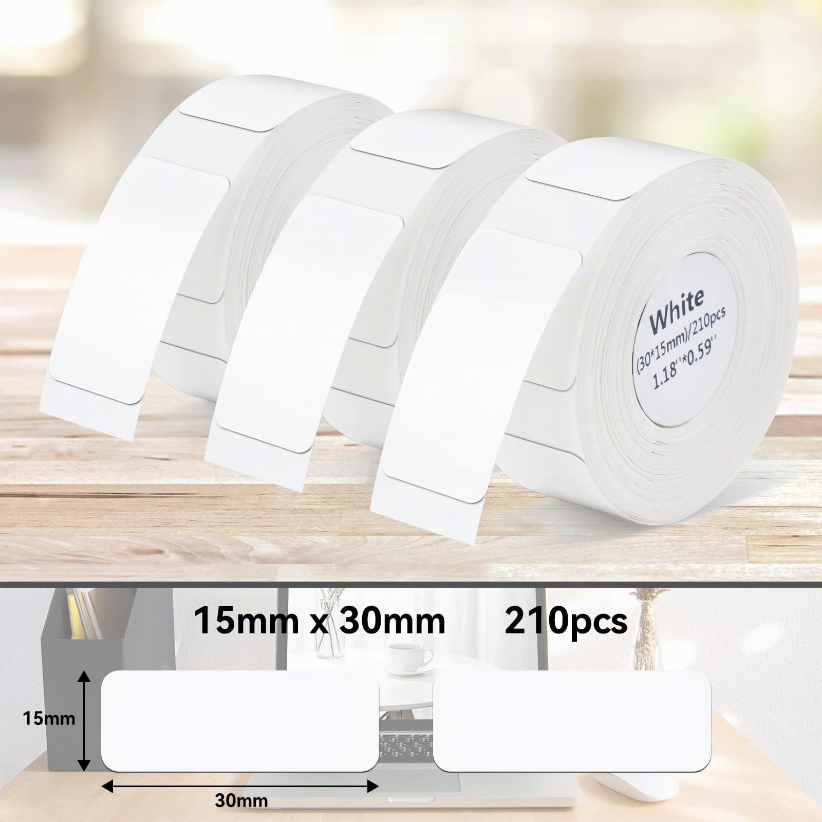 Pristar P15 ruban d'étiquettes thermiques autocollantes 15mm*30mm 3 rouleaux blanc 210 étiquettes/rouleau