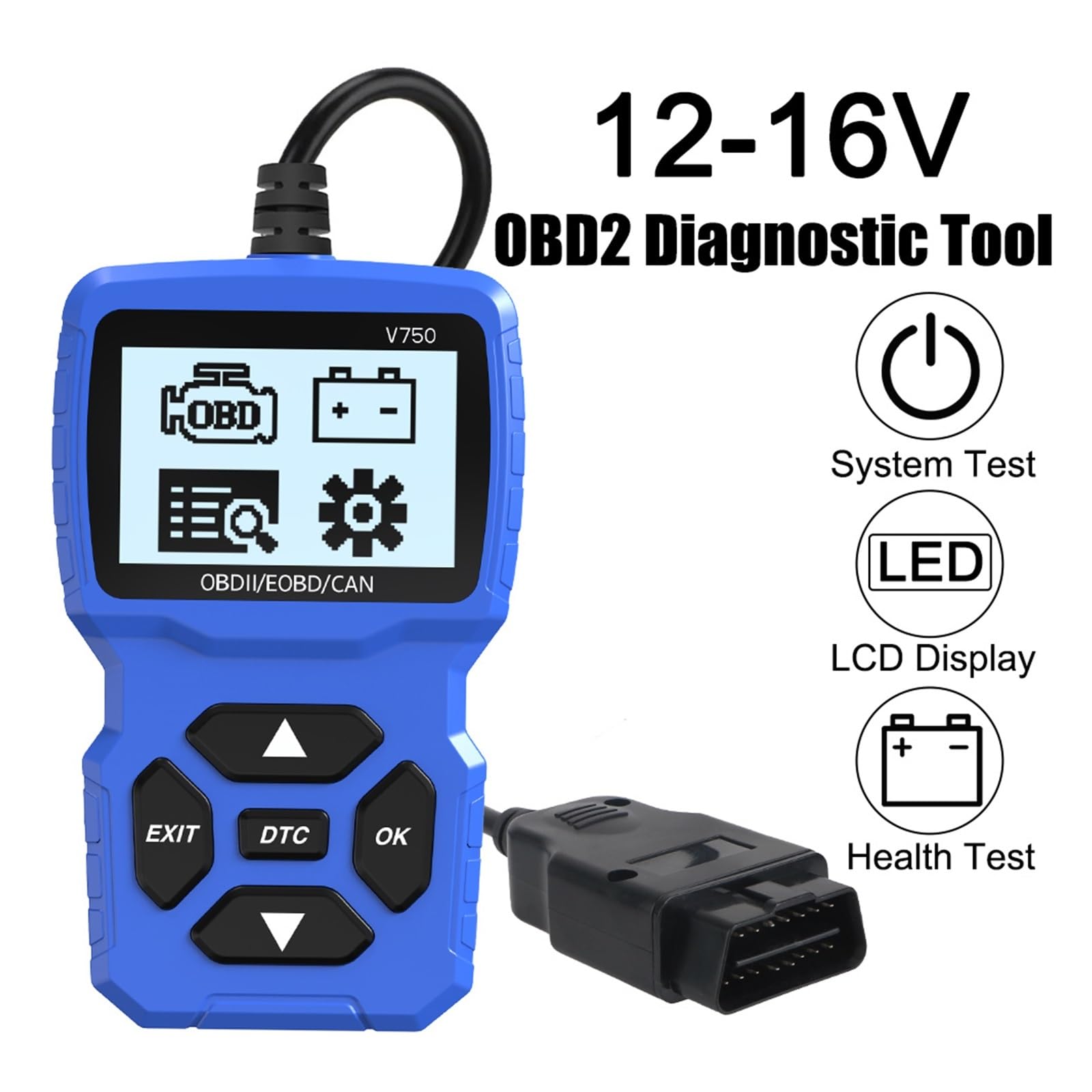 Tester batteria OBD2 Scanner Controllo motore Lettore codice V750 Strumento diagnostico auto multilingue Leggi informazioni veicolo