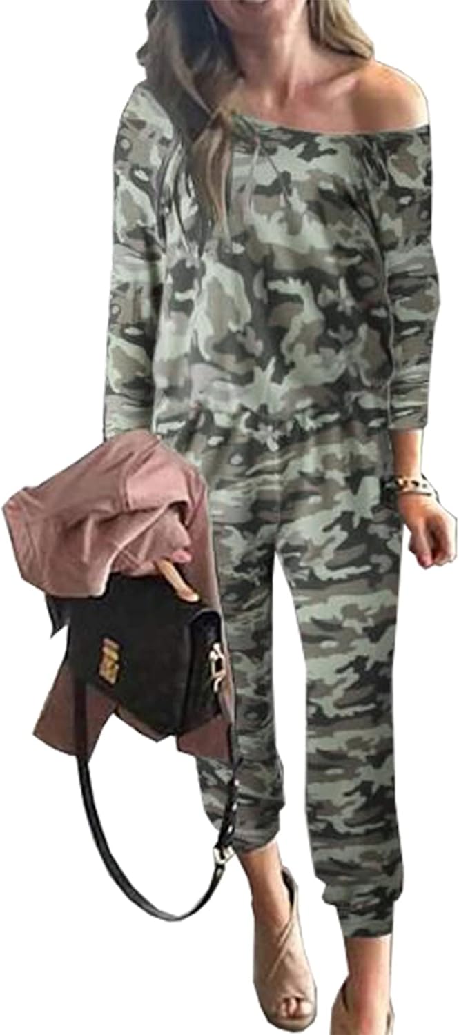 PRETTYGARDEN Jumpsuits for Women Dressy 2025 Fall Long Sleeve Off Shoulder Elastic Waist Rompers One Piece Travel Outfits