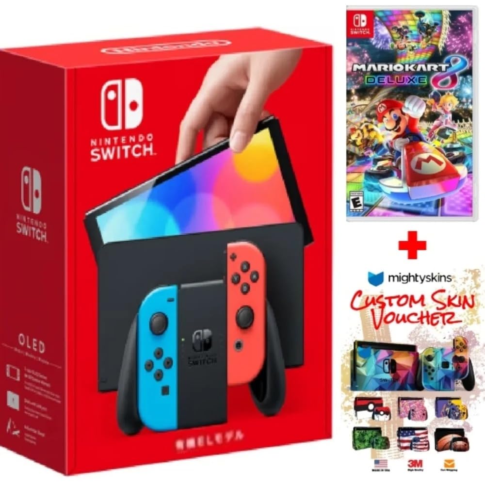 Niintendo Swiitch – OLED Model W/White Joy-Con Console with Mariio Kart 8 Deluxe Game - Limited Bundle - JP Edition with US Plug