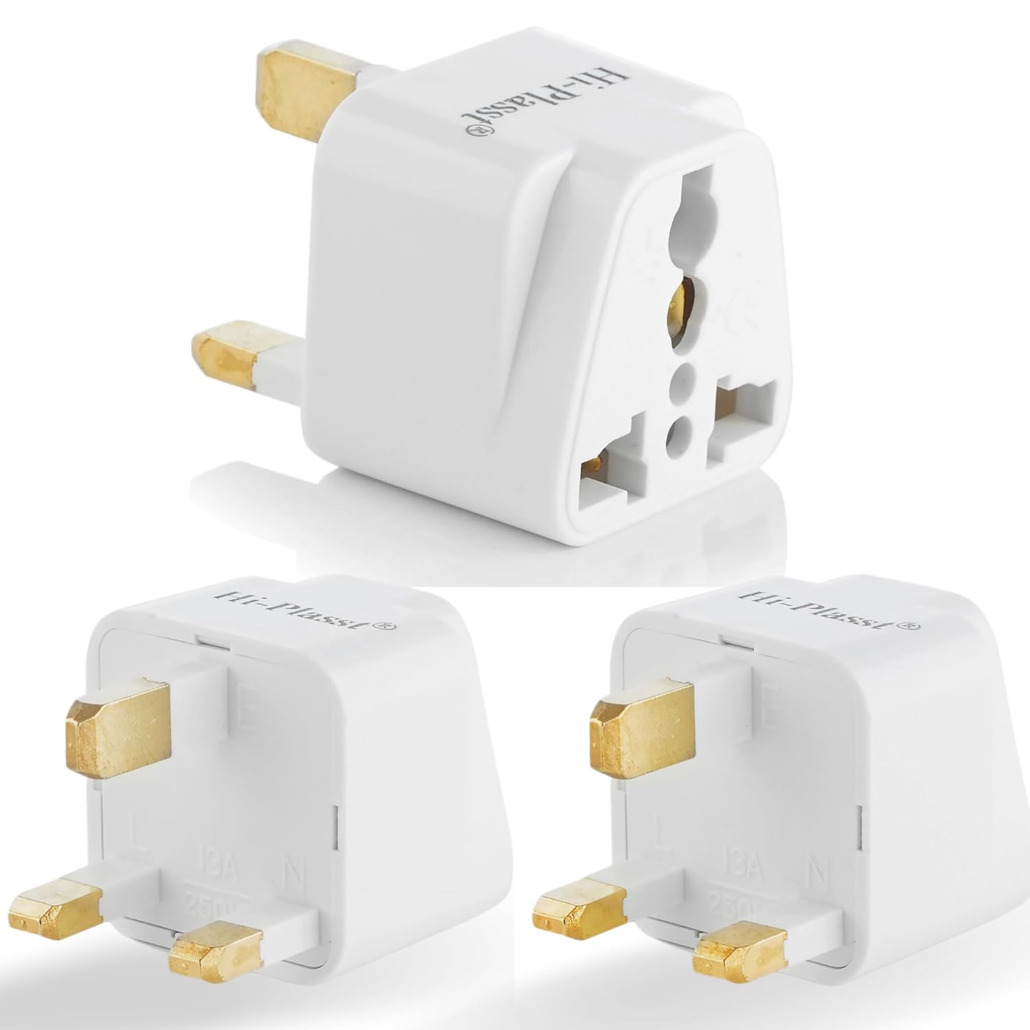 HiPLASST (3pcs) UK Plug Type G Adapter // India to UAE, Dubai, Singapore Universal Travel