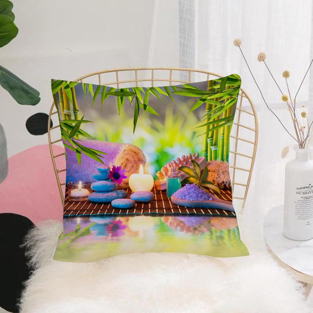 Hyosxw Spa, Stones With Candles Relaxation Of Orien - A1 Cushion Cover,Throw Pillow Case Home Decorative For Living Room Bedroom Sofa Chair 18X18 Inch,Spa, Stones With Candles Relaxation Of Oriental Yoga Chakra,Pillowcase 45X45cm