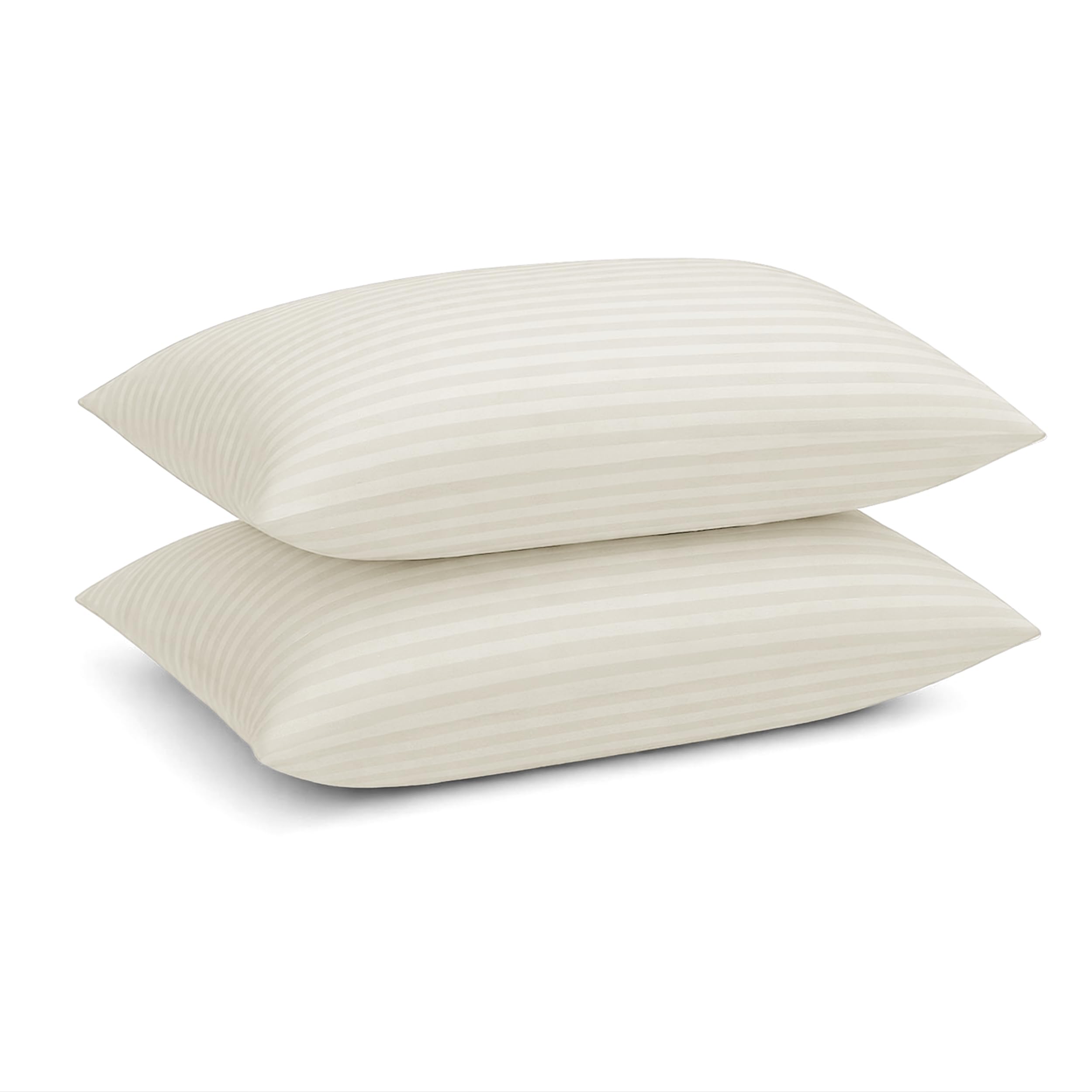 Prime Linens Cream Stripe Pillow Cases, 2 Pack, Standard Size, Microfibre, Envelope Closure, Wrinkle Fade Resistant, Machine Washable (, 50X75 Cm)