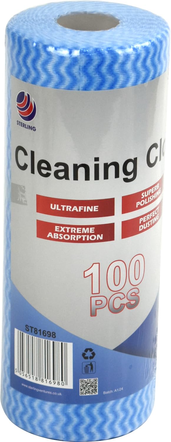 LAVV HOUSEWARES LTD Blue Non Woven Cloth Towel All Purpose Wipes 100pk Roll 25 x 25cm (1 Roll)