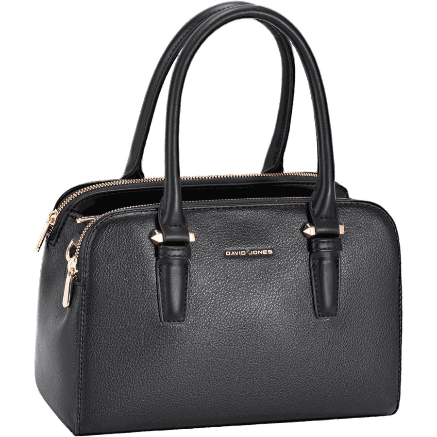 David Jones - Bolso de mano para mujer, piel sintética, tamaño mediano, 2 compartimentos, varios bolsillos, práctica elegante, elegante, Negro , Medium