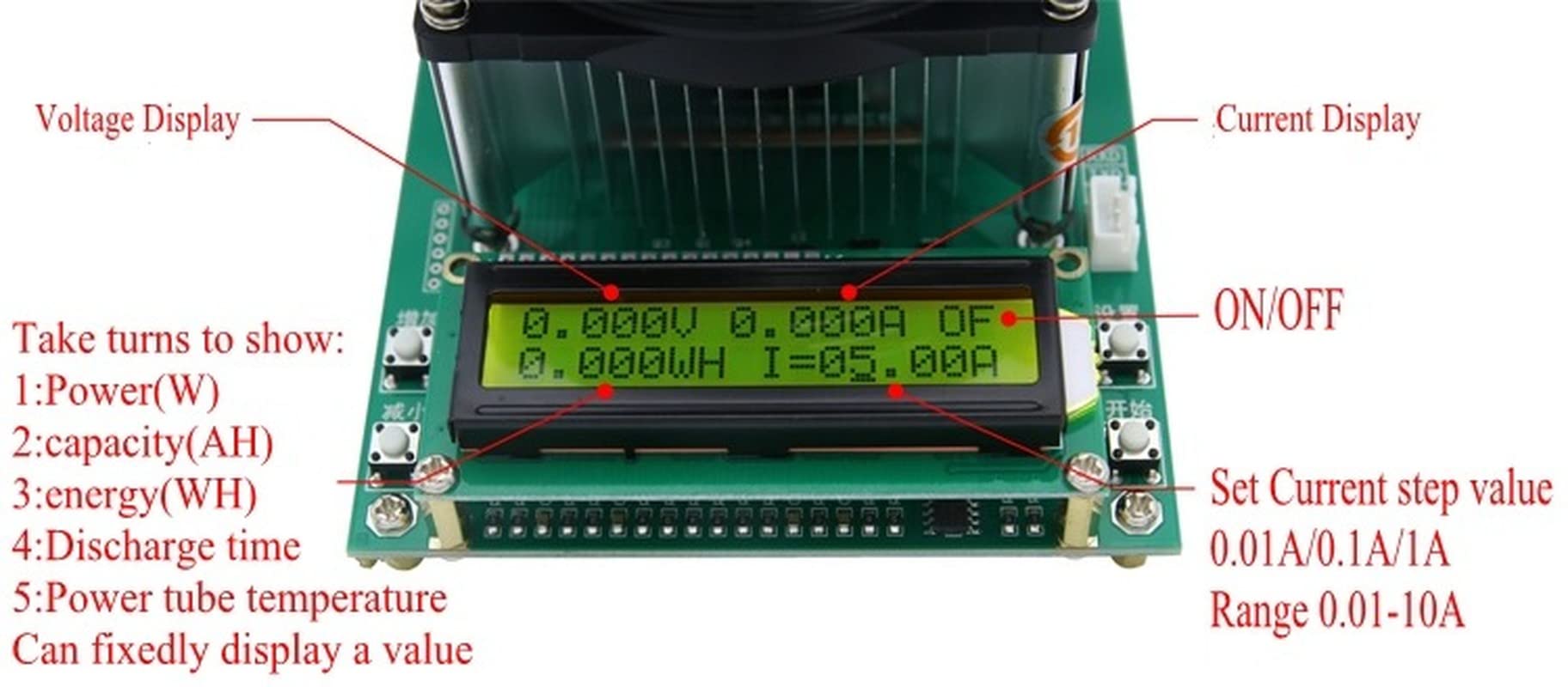 Comprobador de baterias de Coche Carga electrónica de Corriente Constante de 150W 6 0v 10a Probador de batería Capacidad de Descarga Medidor de probador 1 2V 24V 48V(150W Load)