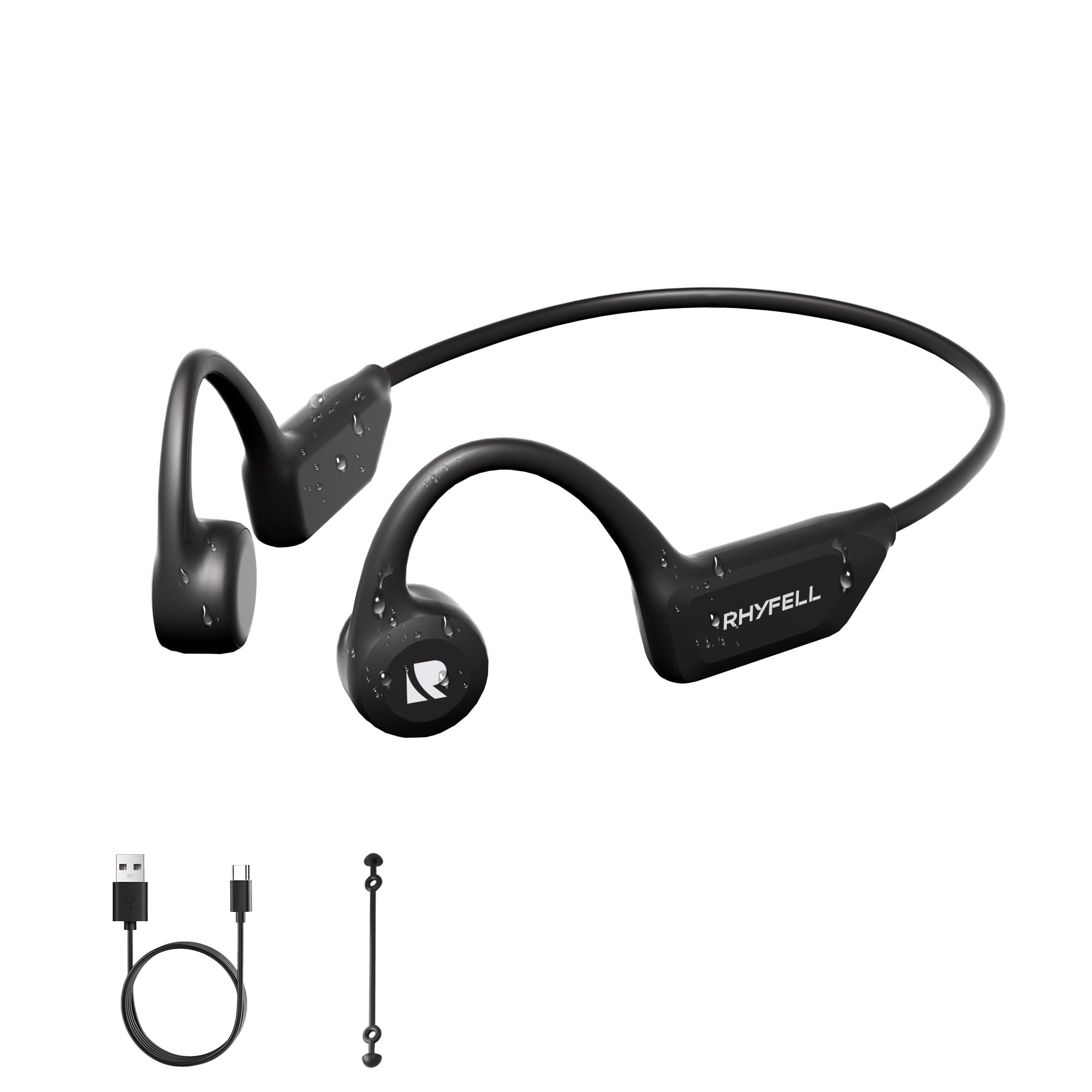 Rhyfell Knochenschall Kopfhörer, Sportkopfhörer Bluetooth 6.0, 8 Std Spielzeit, 28g Ultraleicht, USB-C, Geeignet für Laufen, Fitness, Schwarz