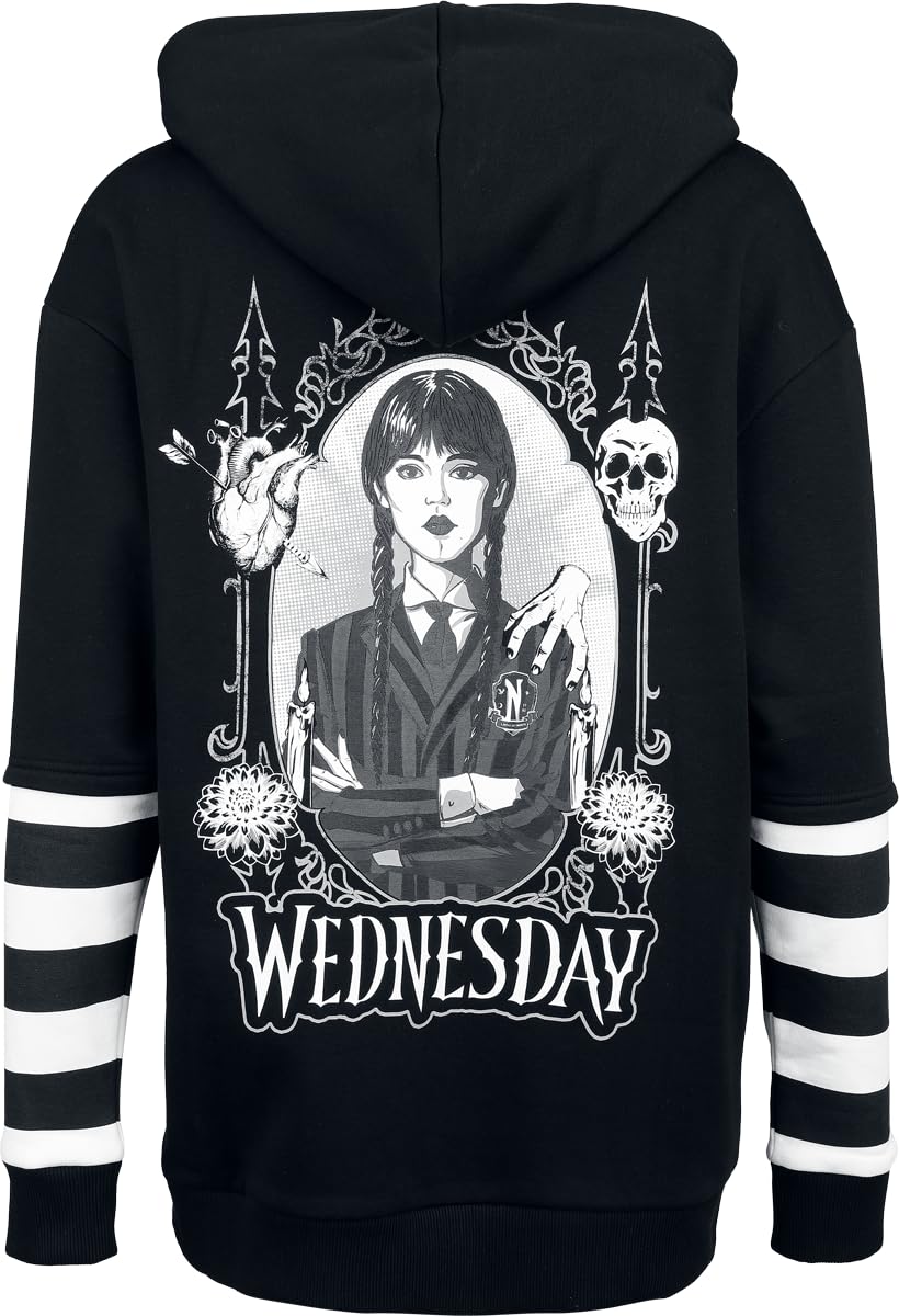 Wednesday Death & Flower - Oversize Femme Sweat-Shirt à Capuche Noir/Blanc