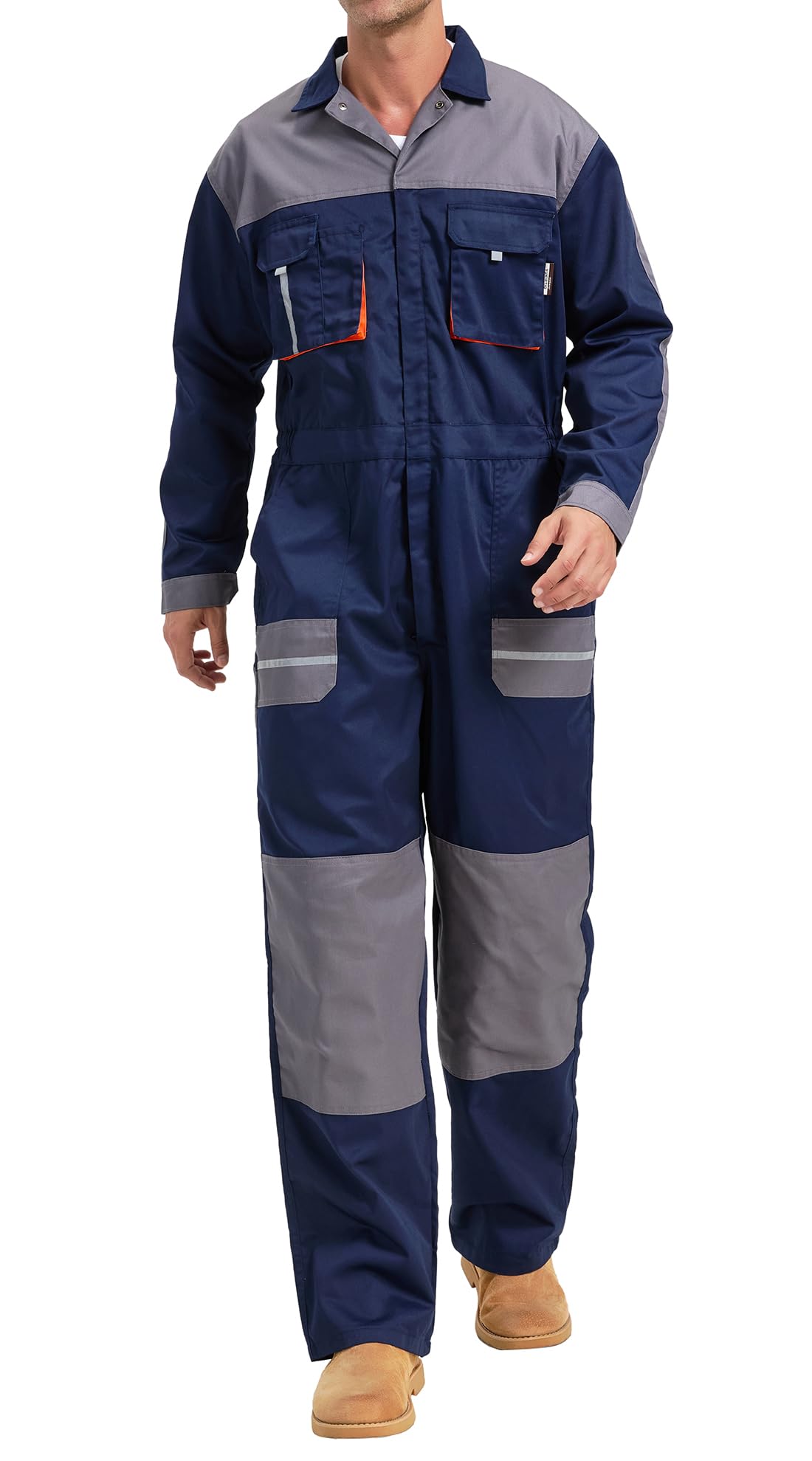 Combinaisons de Travail pour Homme Multipoches Combinaisons Mecanicien Salopette de Travail, Bleu, XL