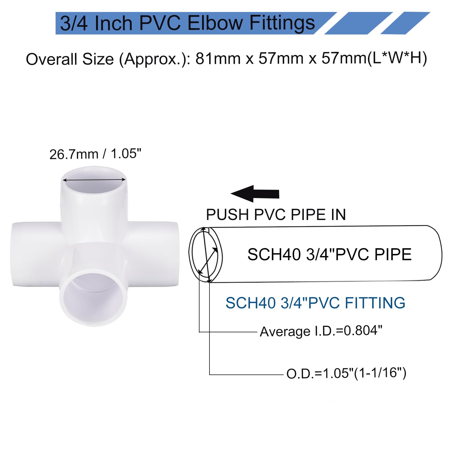 sourcing map 24 Paquete PVC Codo Montaje 3/4 Pulgadas PVC Tubo Accesorios