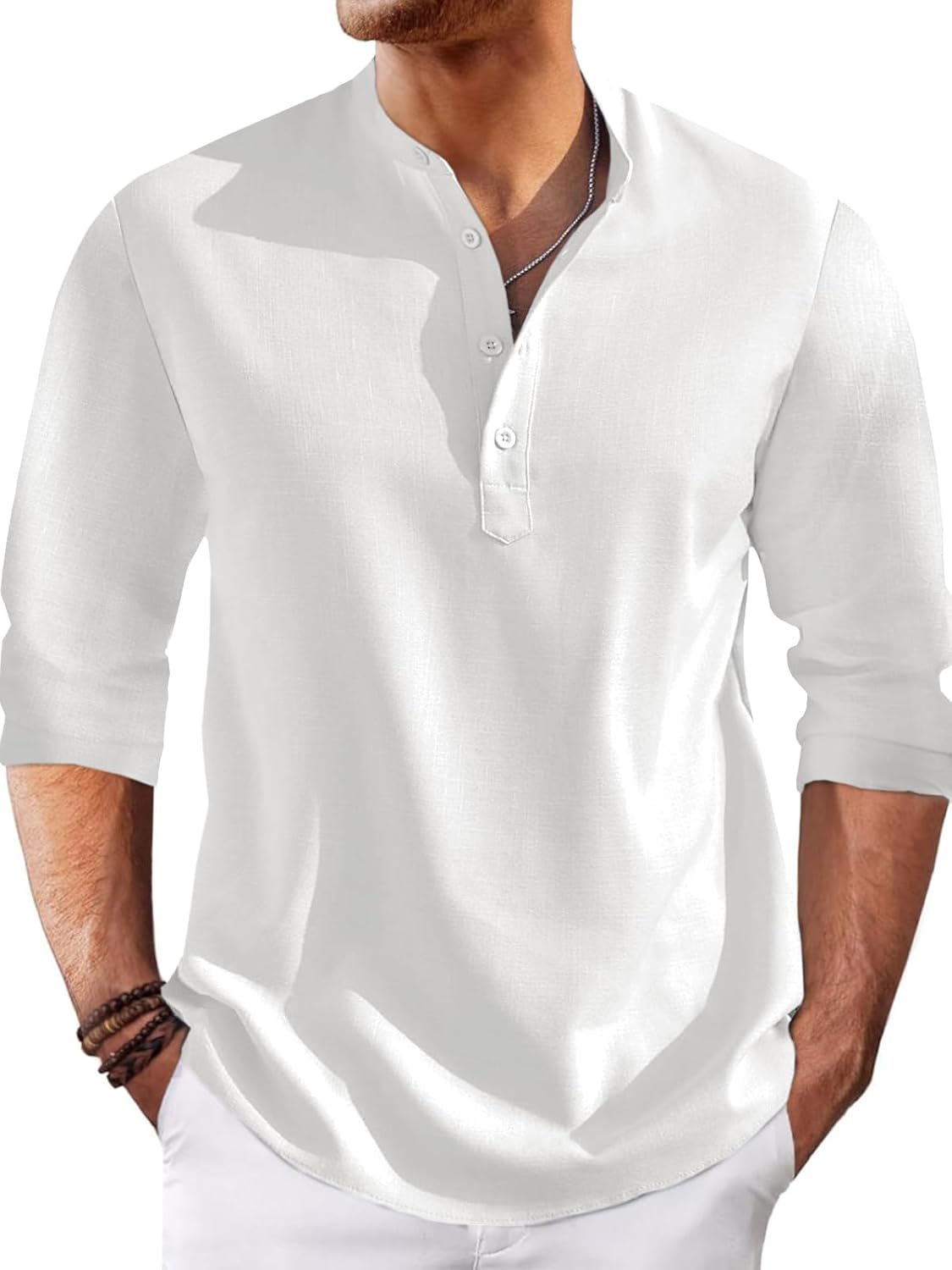 Runcati Mens Linen Henley Shirts Casual Lightweight 3/4 Sleeve T-Shirt Summer Beach Yoga Hippie Tops