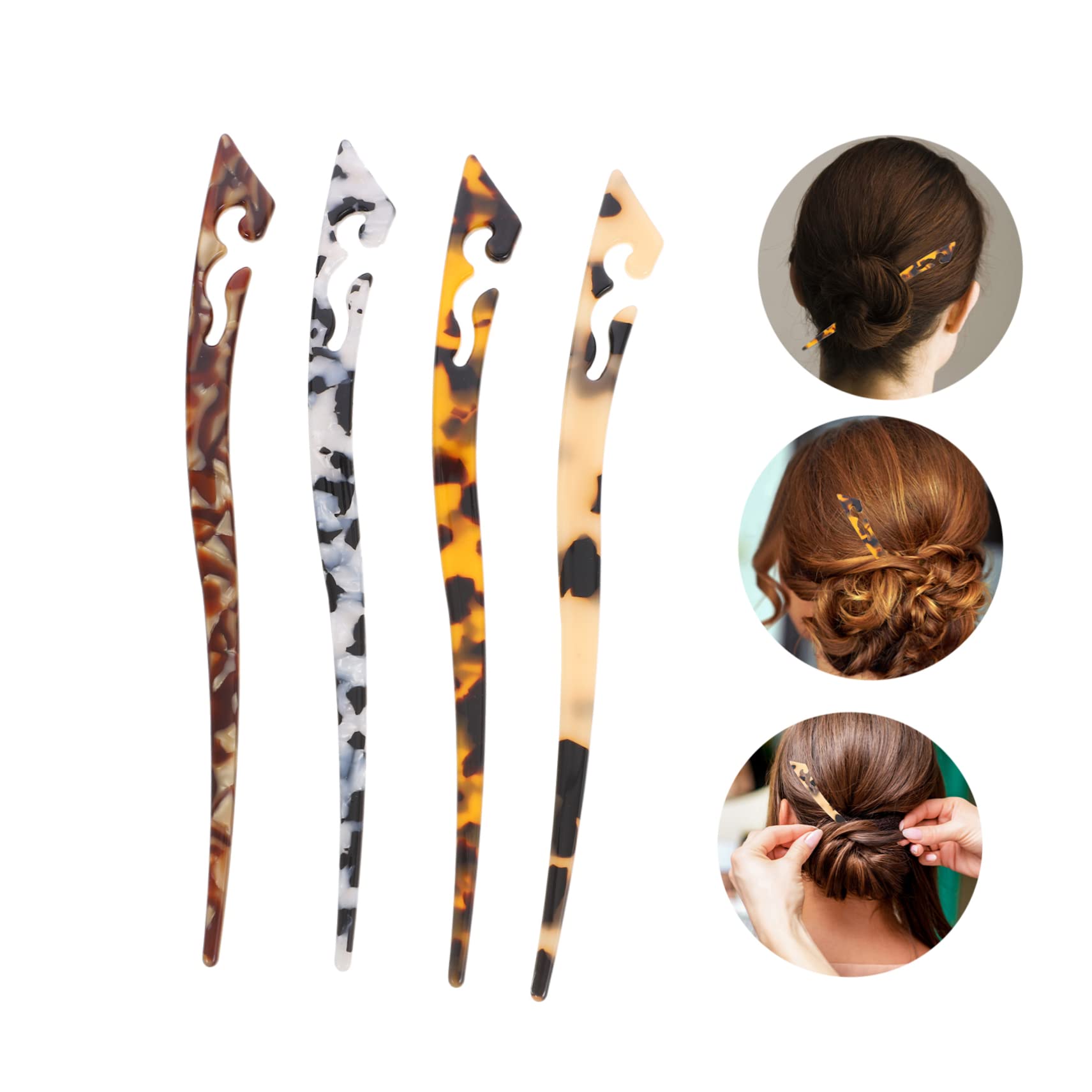 FOMIYES 3er-sets Haarstab Im Chinesischen Stil Acetat-blatt Haarnadelstab Für Dutt Lockiges Haar-accessoire Elegant Und Stark 4 Stück * 3