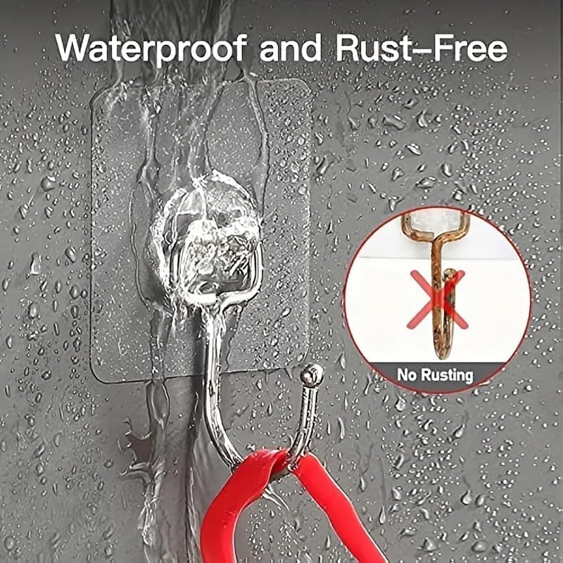 5PCS Large Adhesive Hooks, Wall Hooks, Wall Mounted Hanger, Large Size Free Punching Hook for Bathroom Kitchen(Clear)