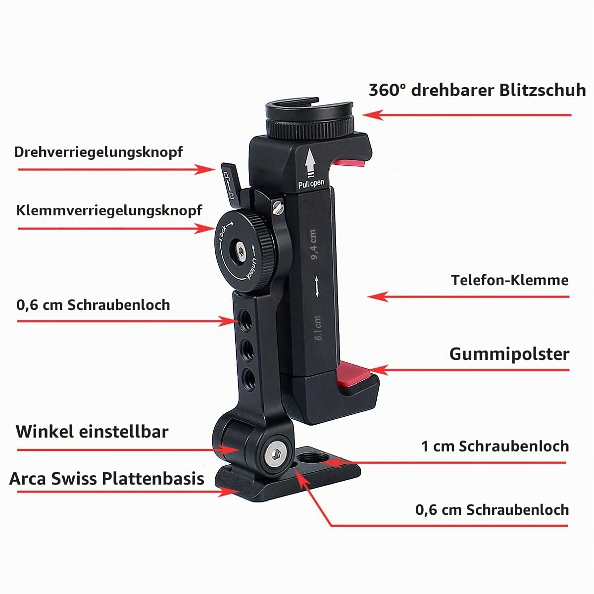 Metall-Stativhalterung + drehbarer Blitzschuh, um 360 Grad dreh- und neigbarer Winkel, kompatibel mit iPhone Smartphone-Halterung,Desktop-Stativ für Handy,Video-Live-Streaming,Vlogging Rig