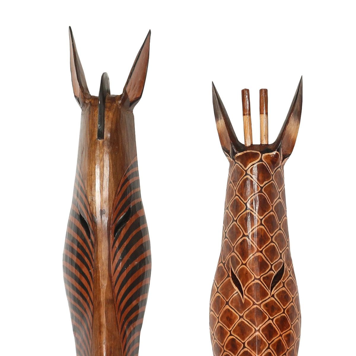 2er Set Giraffe Zebra Wandmaske Holzmasken Maske Afrika Handgeschnitzte Exotische Tiermaske ca. 100 cm