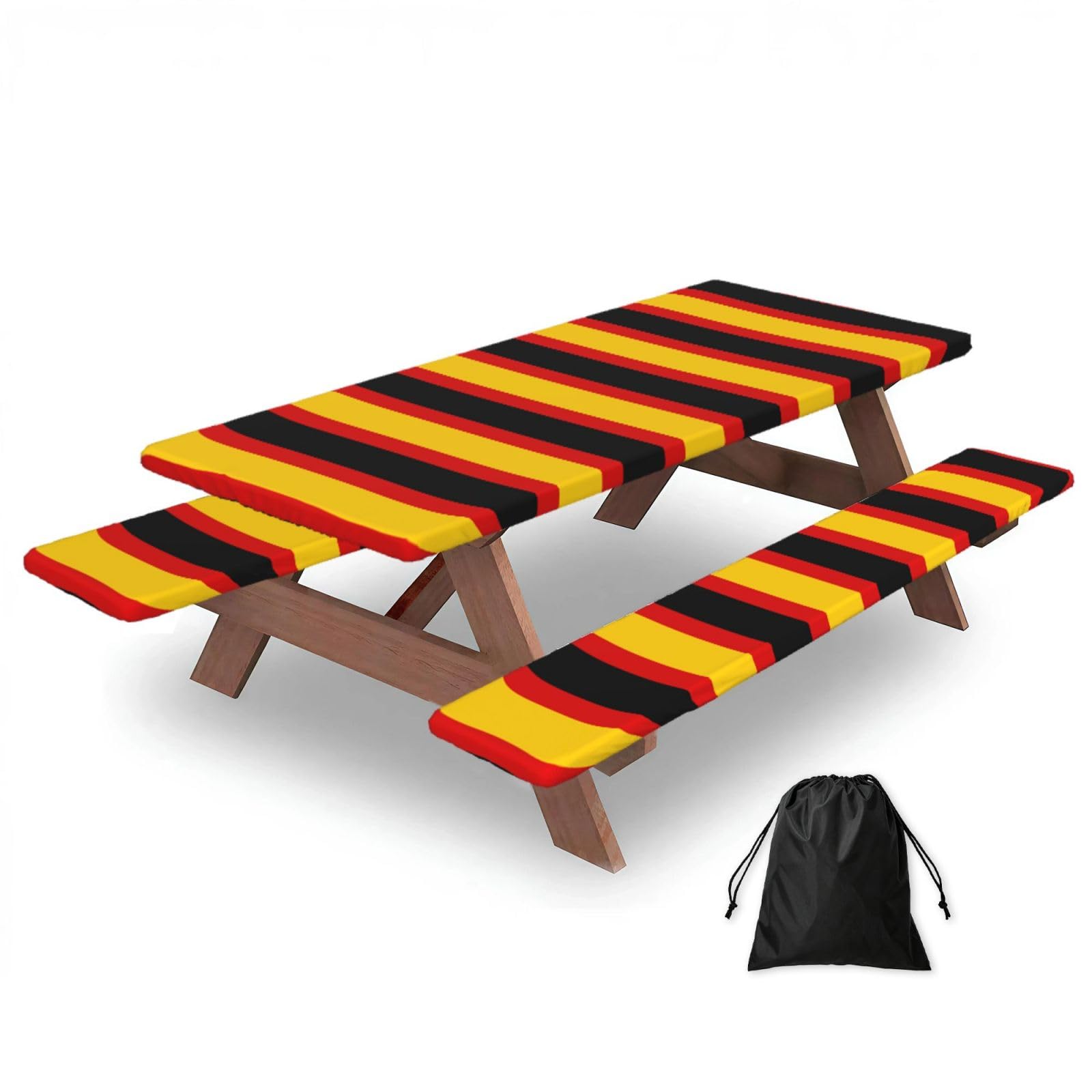 Yqxwjl Black German Flag Print Camping Essentials Waterproof Camping Table And Bench Cover With Drawstring Bag 183 Cm