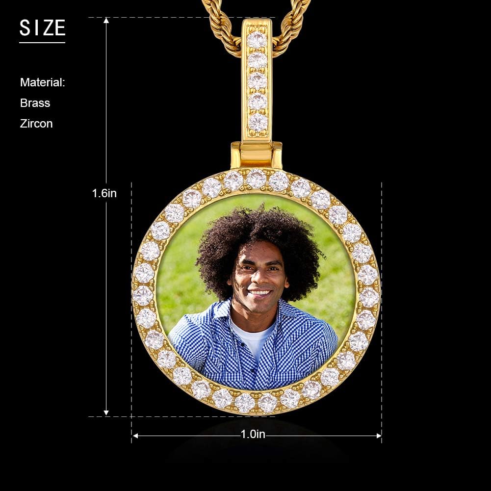 TUHE Custom Picture Necklace Personalized Hip Hop Iced out Heart Angle Wings Pendant Photo Necklace for Men Women Memory Chain Necklace Customized with Picture Rope/Tennis/Cuban Chain Necklaces
