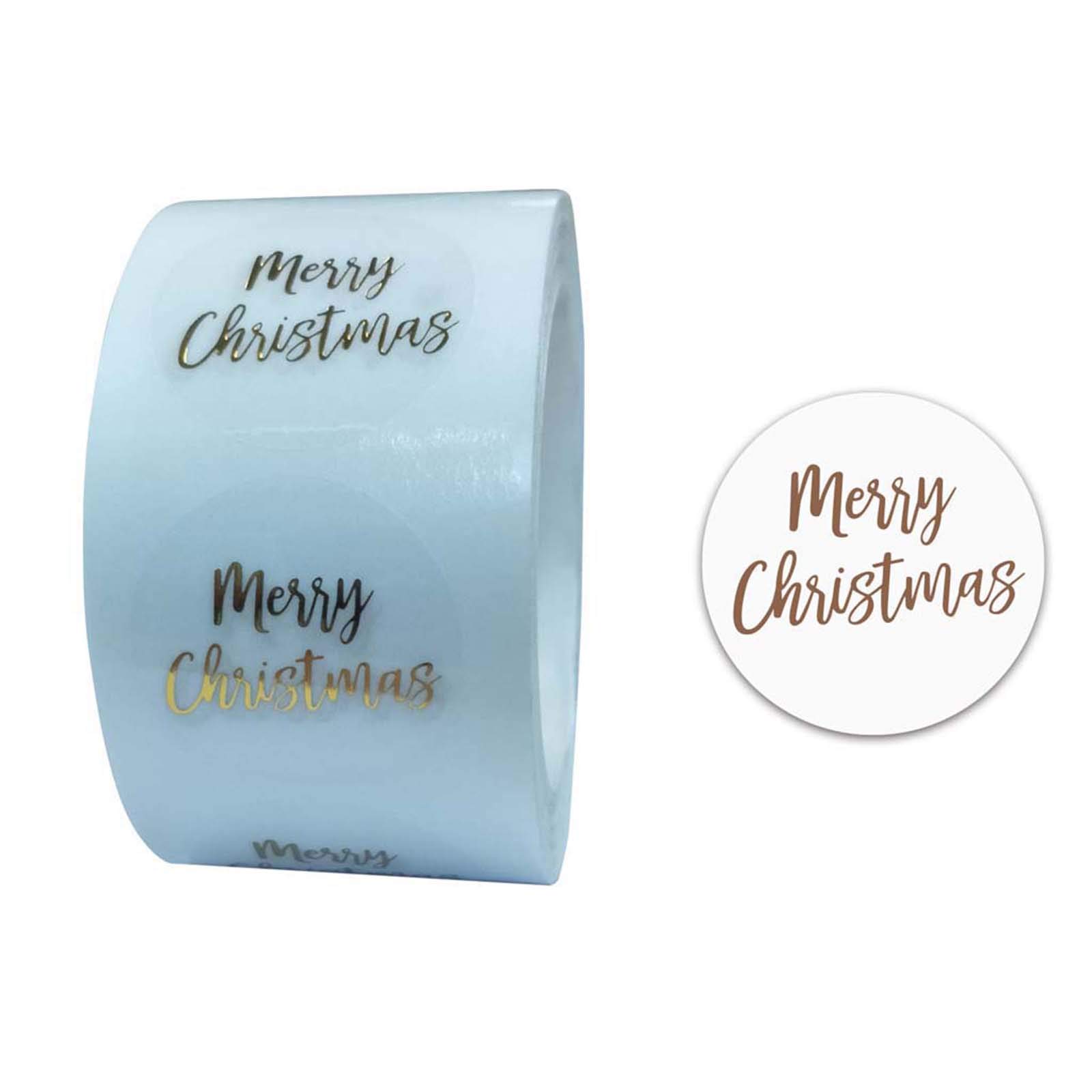 500 Pieces/Roll Clear Merry Christmas Stickers Round Adhesive Bronzing Tags Label Stickers Thank You Cards Sealing Label Seal