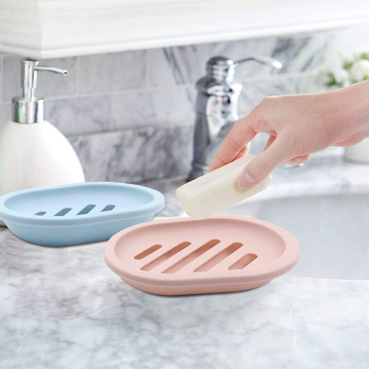 Top-spring Plastic Shower Soap Dish, 2 Pack Fast Drying Clean Simple Anti-Moisture Bath Bathroom Soap Dish Case Holder Drain Container