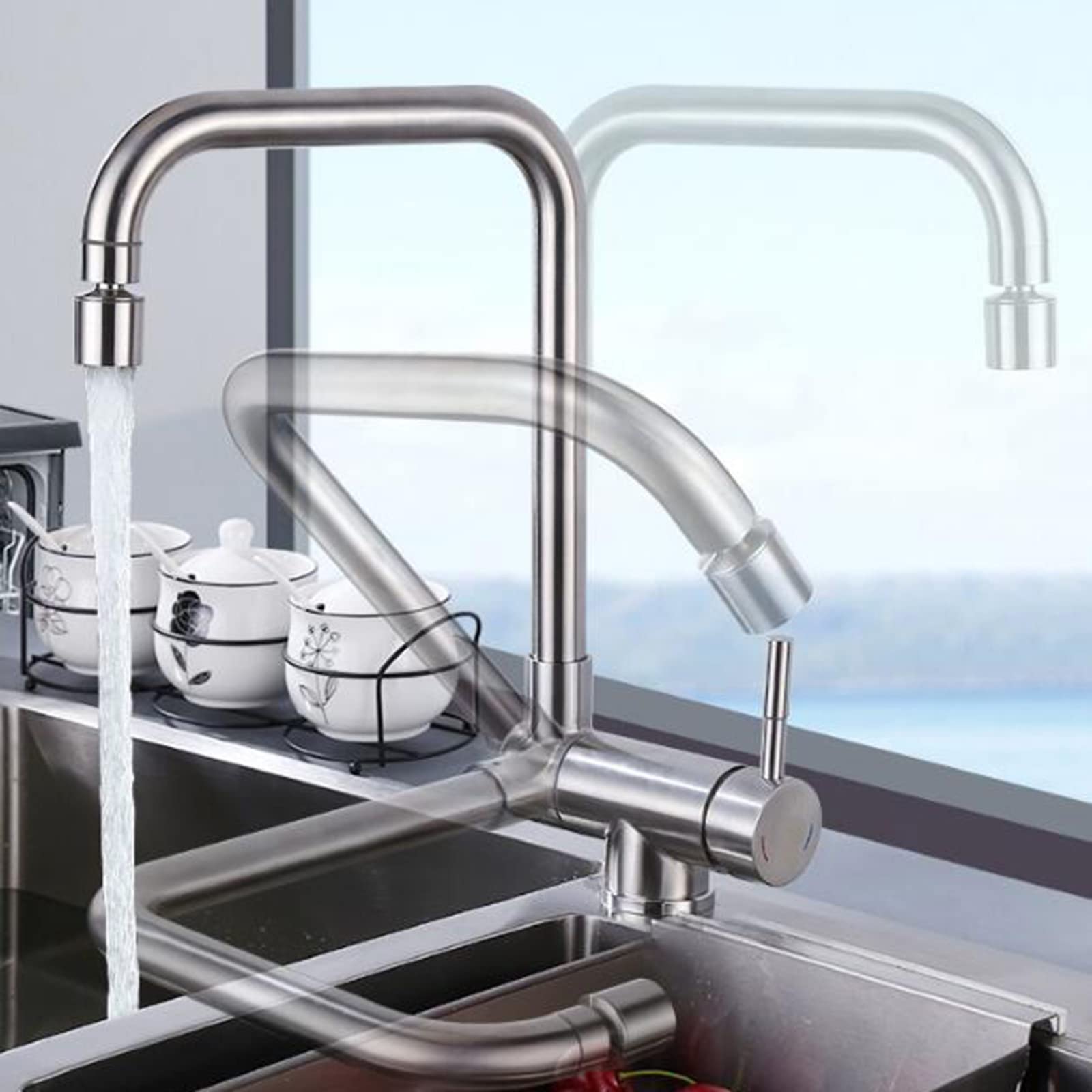 Robinet mitigeur de cuisine rabattable en acier inoxydable brossé durable