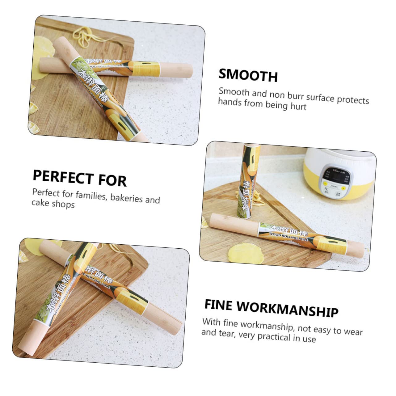 10 Stück Teiliges Holz nudelholz mit Glatter Splitterfreier Oberfläche Leichtes Ausrollwerkzeug für Teig für Brot Pizza Dumplings Praktisches Küchenzubehör für Backen und Kochen